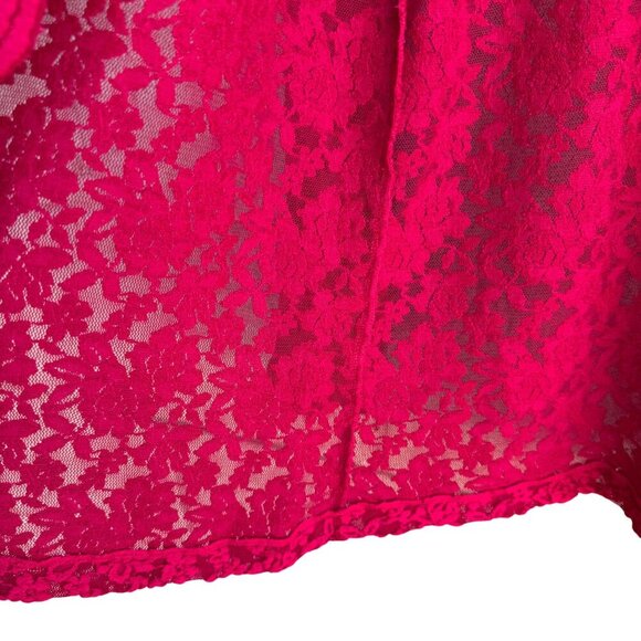 Susan Graver Style Red Lace Semi Sheer Scalloped Edge Open Front Cardigan M - Picture 3 of 9